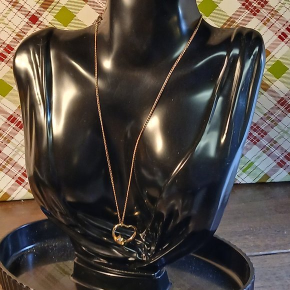 Vintage Gold Tone Open Heart Pendant Necklace with Faux Stone #13W - Picture 2 of 13